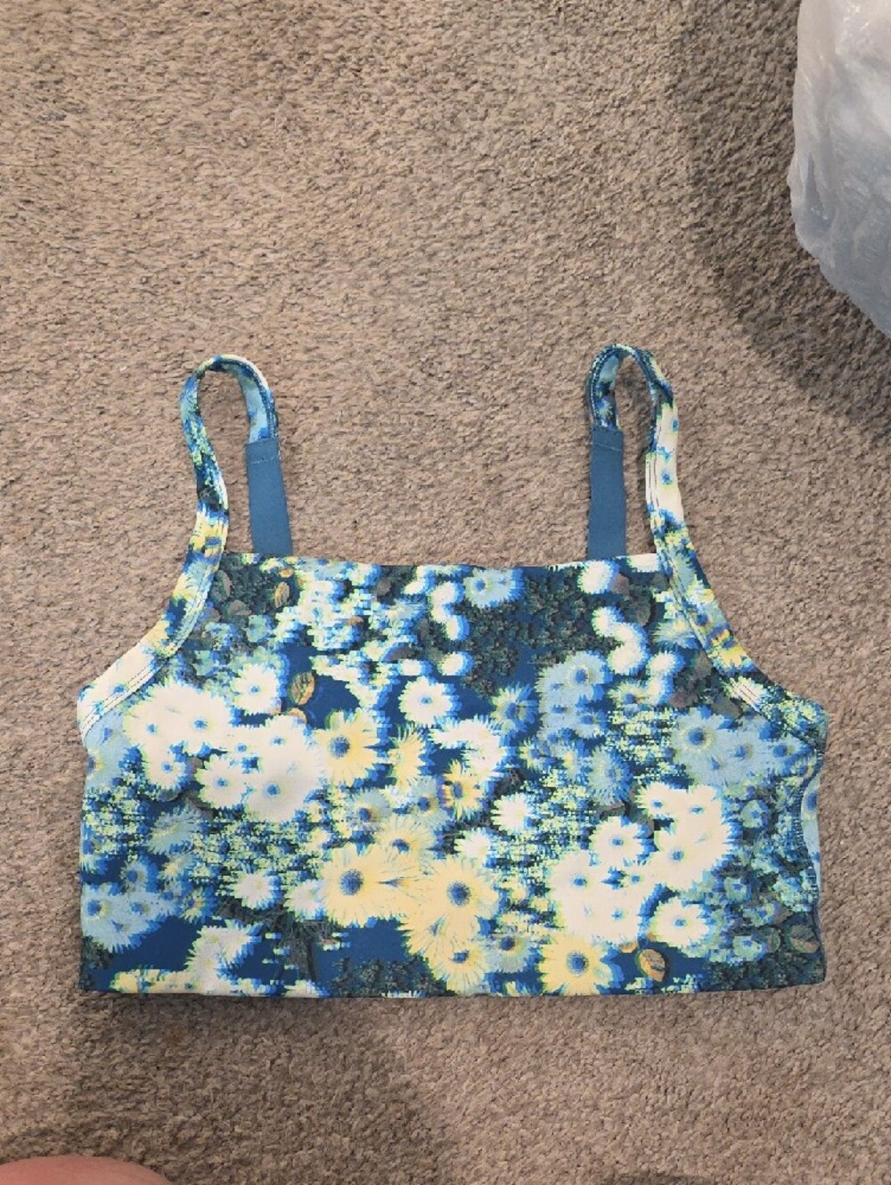 aerie Floral Strappy Crop Top - Blue & Yellow - Picture 2 of 7